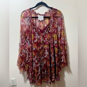 Johnny Was Floral Mini Dress Women’s size M - L Burgundy Boho silk - WORN ONCE